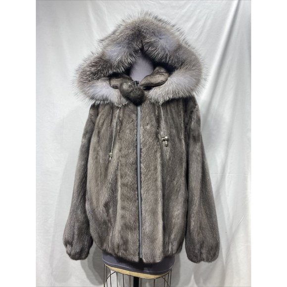blue iris mink jacket w/ hood (81212) - Picture 1 of 3
